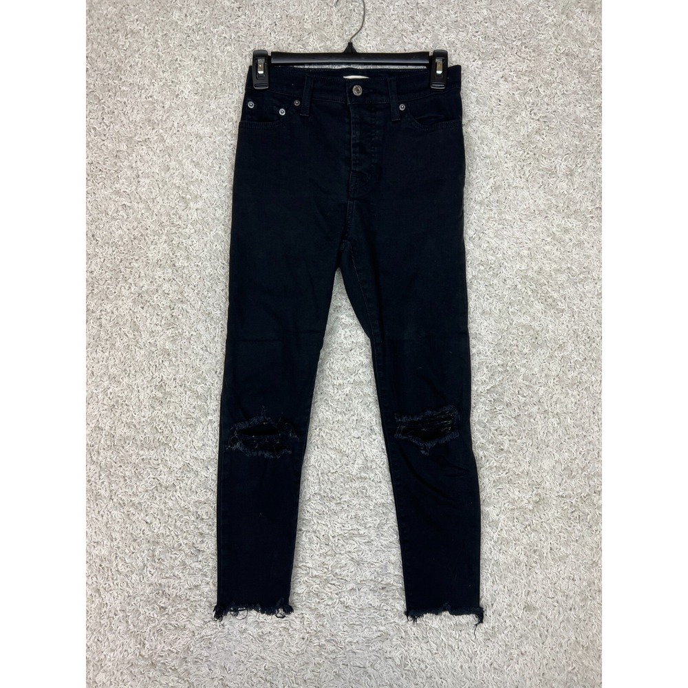 Levis Wedgie Skinny Jeans Womens 25 Black Distressed Stretch Casual Denim Pants